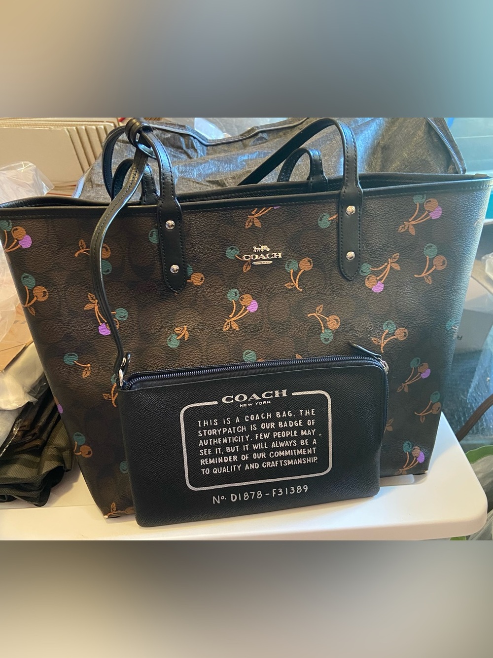 Coach Reversible Cherry City Tote w Creed Pouch EUC - Picture 1 of 9